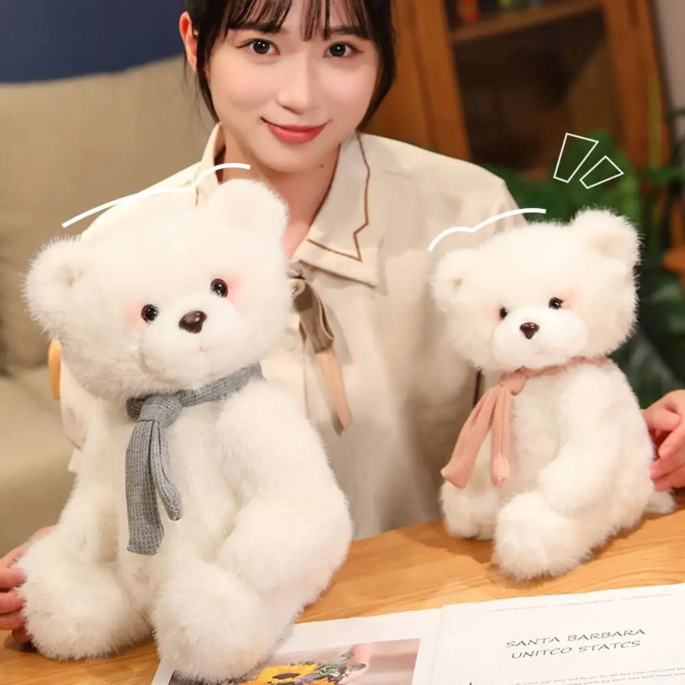 

Sitting Posture Polar Bear Plush Toy Soft Fluffy Plush White Bear Doll Collection Cartoon Bear with Scarf Doll