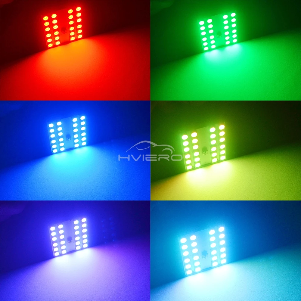 2 pièces T10 LED RGB intérieur 12V 5050 SMD lampe de coffre décorative télécommande multicolore panneau de voiture tableau de bord dôme éclairage de lecture