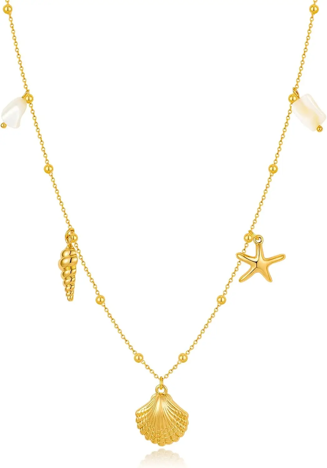 

Gold Sea Shell Necklace for Women Shell Starfish Pearl Charm Necklace Trendy Ocean Sea Pendant Choker Necklace Boho Summer Beach