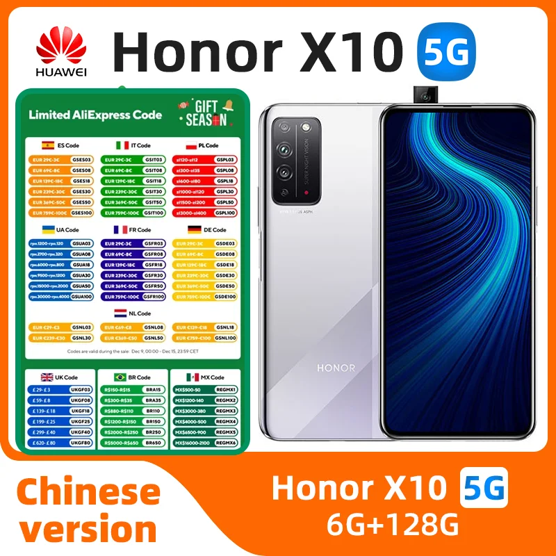 Honor X10 5g Smartphone 4300mAh Battery 6.63 Inch Kirin 820  40MP+16MP Camera 22.5W Super Charge Android Original used phone