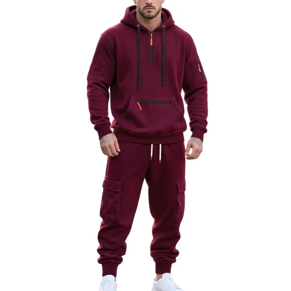Winter Mens Athletic Tracksuit Set Thick Fleece Lined Hoodie Cargo Trousers Casual Sportswear Loose Fit Running Jogger Outfits