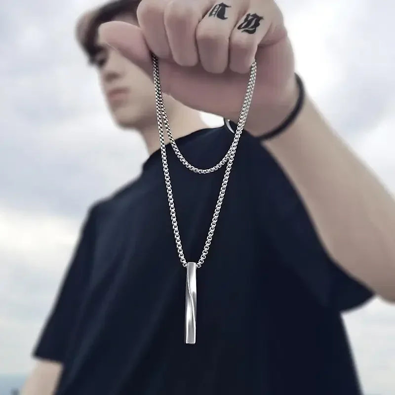 Collier pendentif rectangle torsadé noir pour hommes, acier inoxydable, fait à la main, colliers de la présidence punk JOMen, cadeaux de bijoux, nouvelle mode