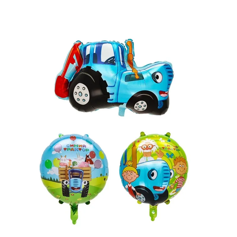 Large Farm Tractor Aluminium Film Balloon Blue Tractor Foil Balloon 18inch Round Balloon