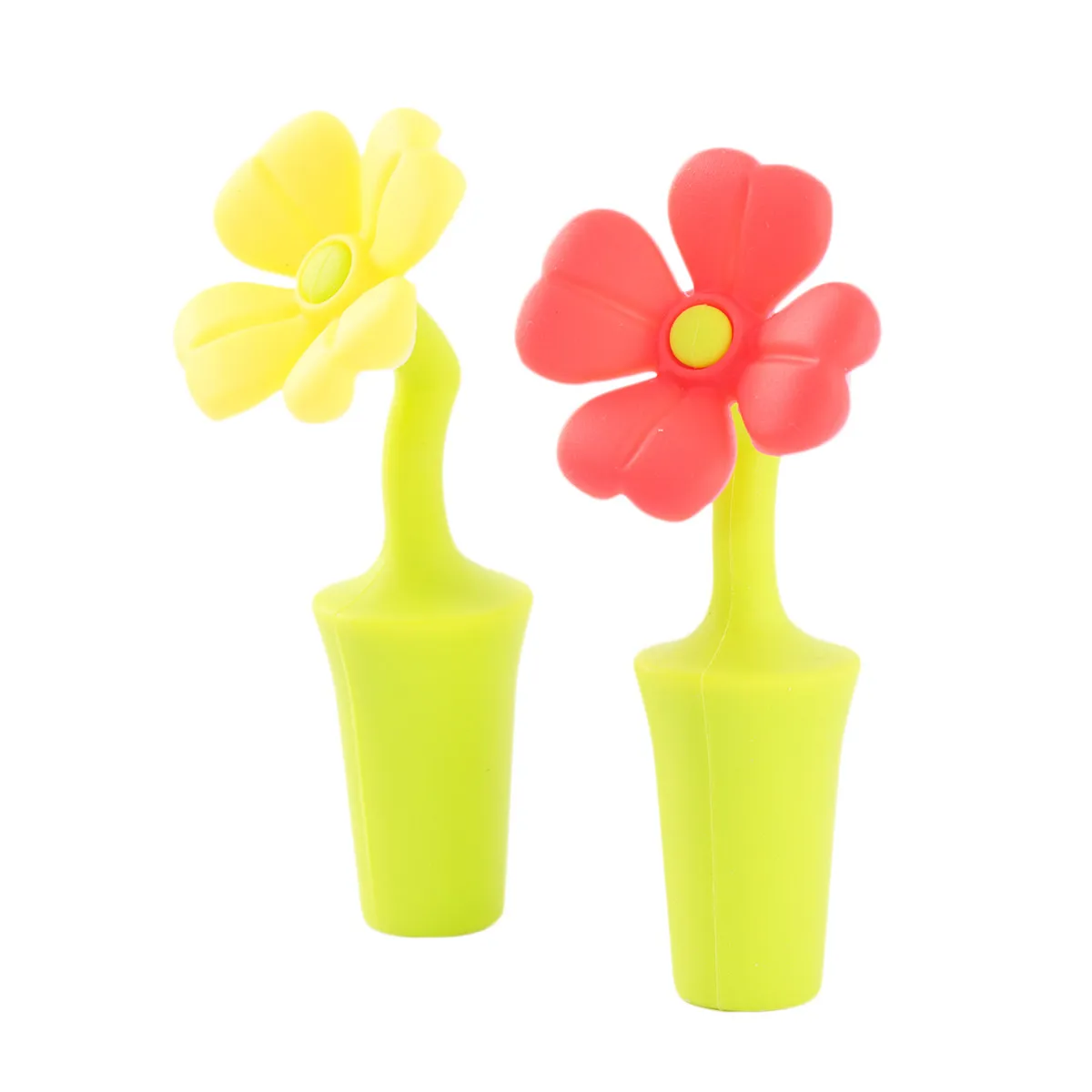 4Pcs Silicone Wine Bottle Stoppers Red Yellow Flower Shape Creative Airtight Seal Beverage Closure for Party Bar Club Wine