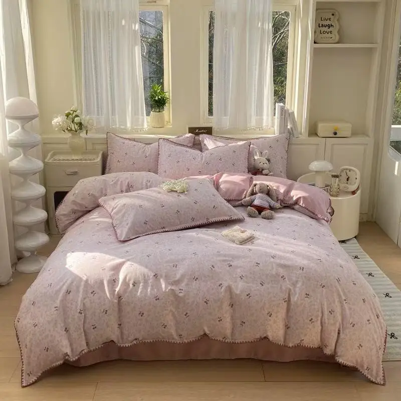 100% Cotton Shell Lace Duvet Cover Double-layer Gauze Printed Quilt Cover Twin Queen King Size Single Double Bed Comforter Cover