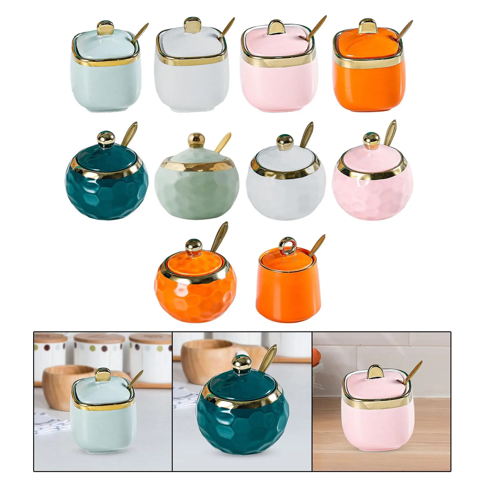 Porcelain Sugar Bowl Condiment Pot About 300ml Modern Seasoning Sugar Container Seasoning Jar Salt Container for Home