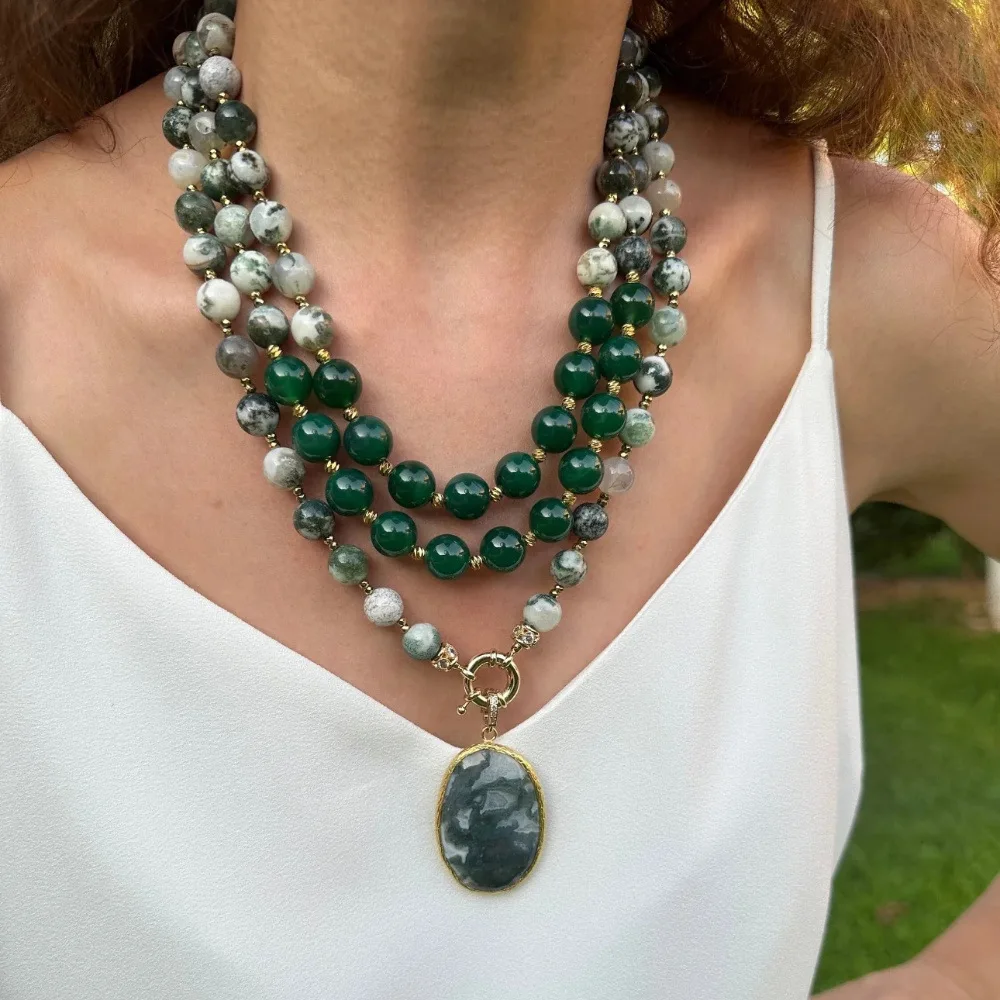Natural Agate Beaded Choker Necklace Vintage Simple Versatile Gemstone Necklace Women Jewelry Supply