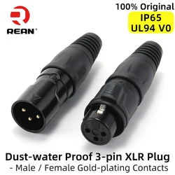 Neutrik's REAN 3 Pin XLR Cable Connectors IP65 Outdoor Dust Water Proof Male / Female Brass Pin Microphone Cable Plug, UL94 V-0