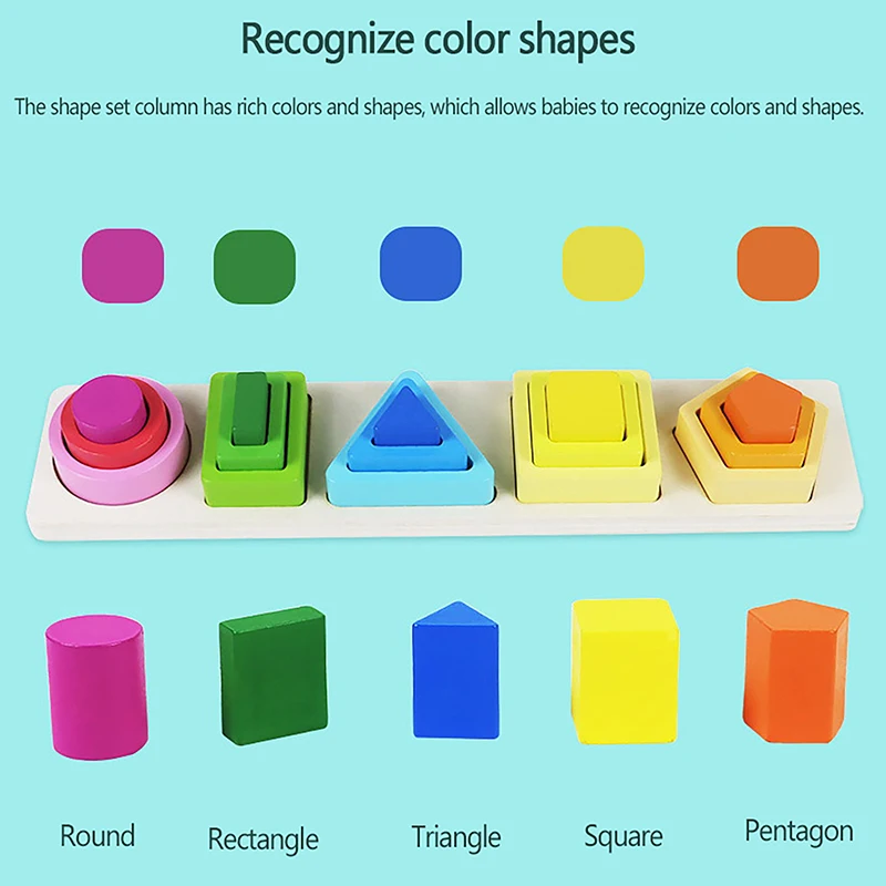 1 Set Wooden 3D Geometry Shape Geometric Sleeve Pair Shape Column Matching Block Toy Gift Early Childhood Education