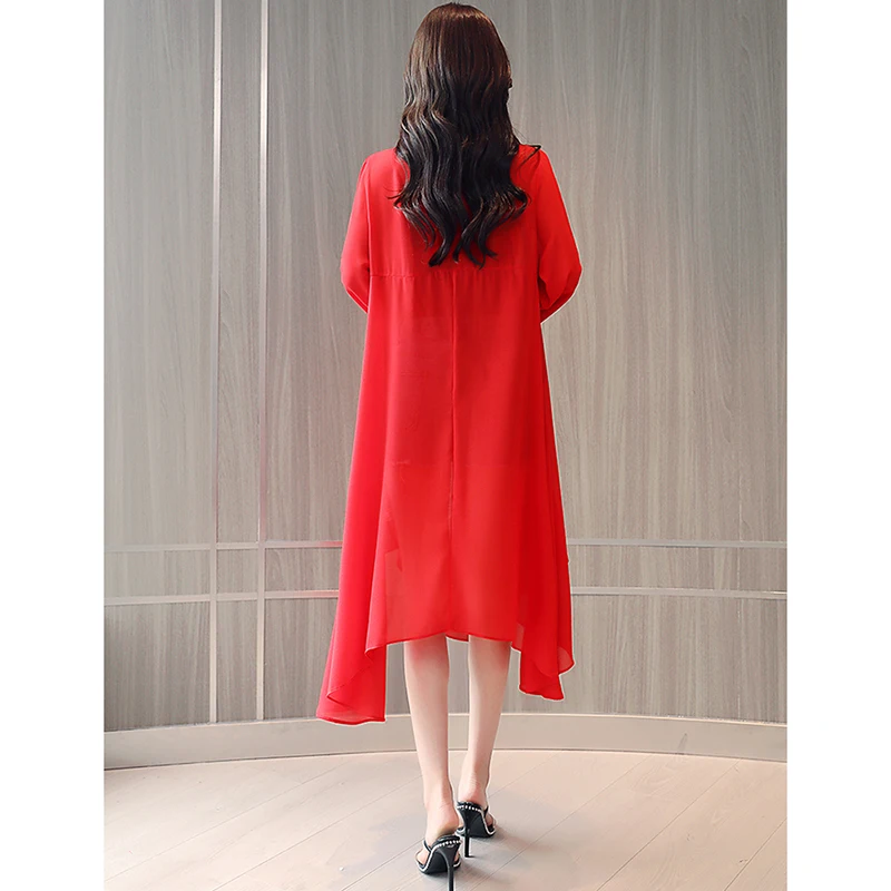 Chiffon Blouses Woman Fashion 2022 Summer Kimono Cardigan Beach Long Black Red White Blouse Women Irregular Sunscreen Cape Shirt