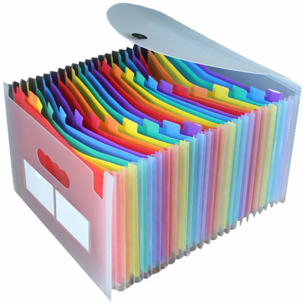 24 Pockets Rainbow Transparent Accordion File Folder A4 Letter Size Office Document Organizer with Buckle Closure for Students