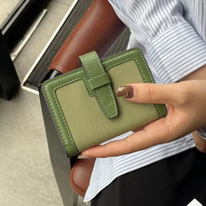 Color Matching Drawstring Exquisite Multi-page Card Holder Ladies Compact and Simple ID Storage Bag Short