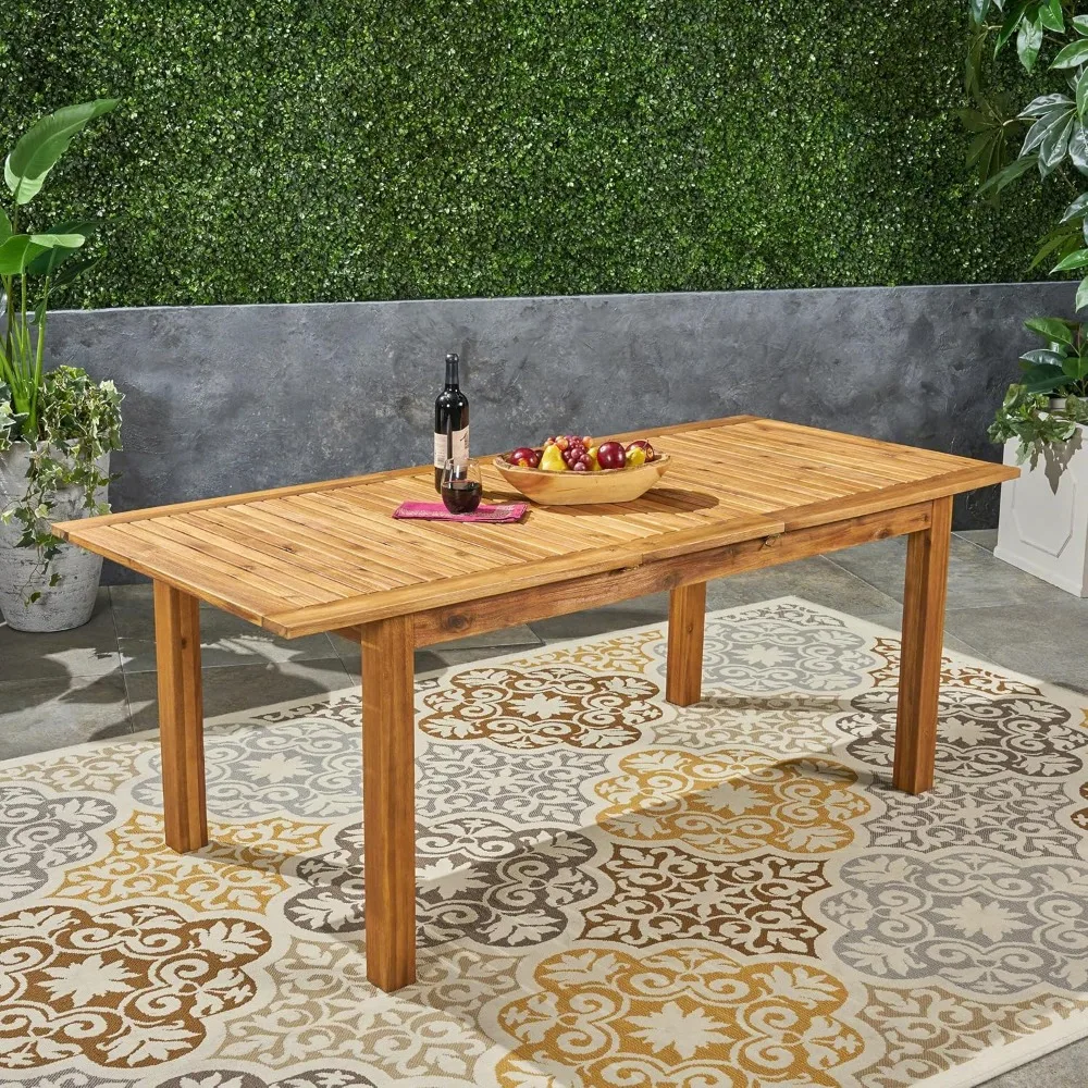 

Expandable Outdoor Dining Table Made of Acacia Wood, Natural Finish, Compact Design for Easy Storage