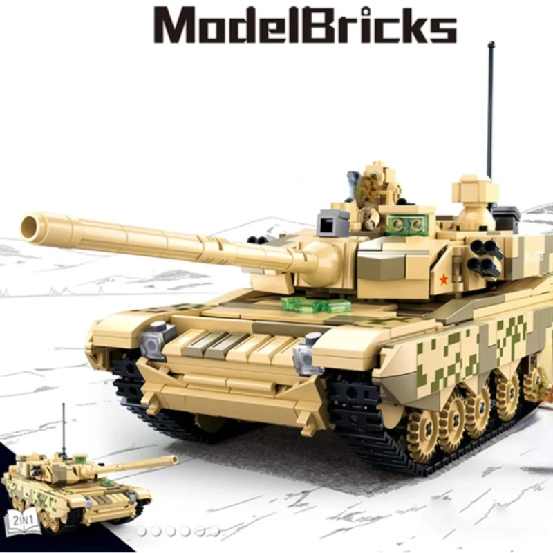 893PCS Military Army Panzer WW2 99A Main Battle Tank Model Building Blocks Soldiers Figures DIY Educational Toys for Children