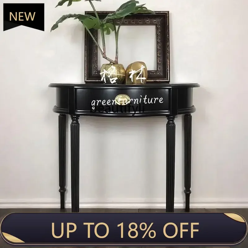

P178 Black French Retro Solid Wood Entryway Table American Country Style Hallway Decorative Side Cabinet Partition Storage Table