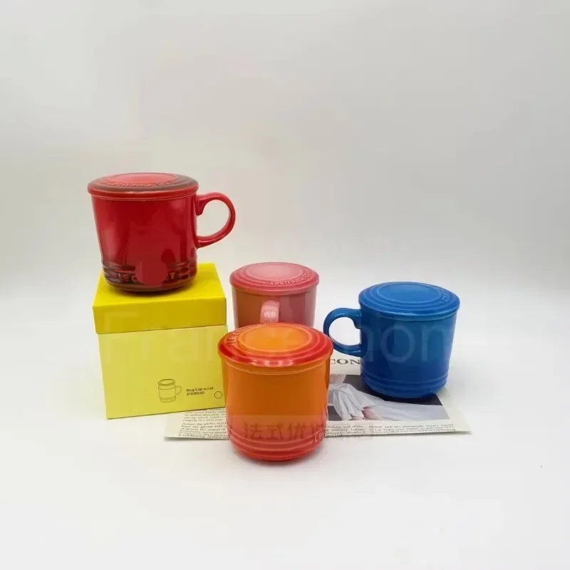 French Cool Color Macaron Rainbow Cup with Lid, Multi Color Ceramic Coffee Mug, Makeup Drinking Utensils, Household Single Food