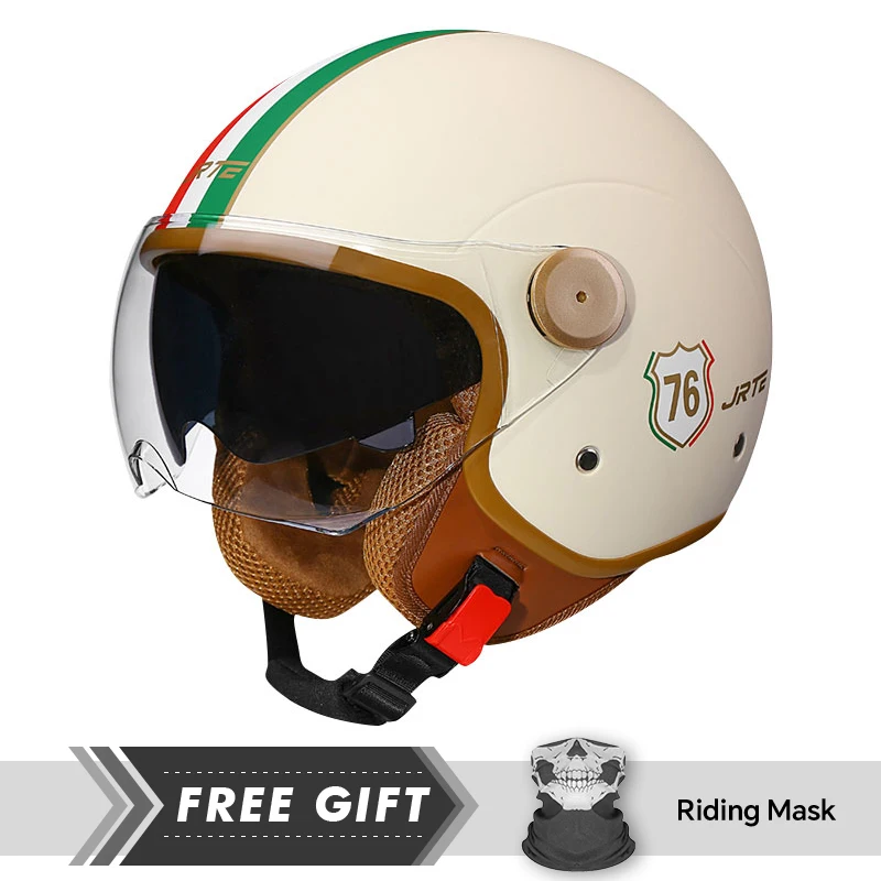 

Men Women Daul Lens Motorcycle Helmet Retro 3/4 Open Face Helmet Vintage Electric Scooter ABS Shell Moto Jet Helmet DOT Approved