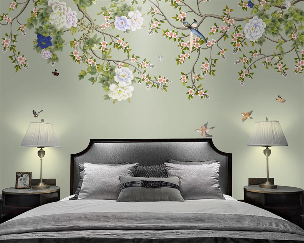 

beibehang papel de parede Customized new Chinese style hand-painted magnolia flower decorative painting wallpaper papier peint