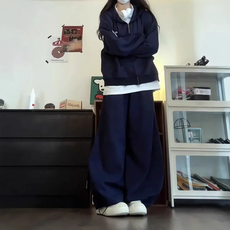 طقم ملابس رياضية نسائية فضفاضة للخريف والشتاء بدلة جري غير رسمية مكونة من قطعتين سويت شيرت بقلنسوة مريح من ألياف البوليستر #3
