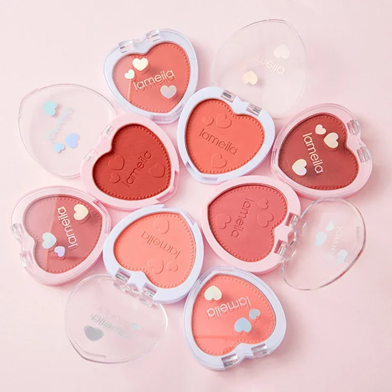 1Pcs Love Shaped Blush Waterproof Sweat-proof Blusher Natural Monochrome Blush Palette Long-lasting Face Contour Natural Makeup