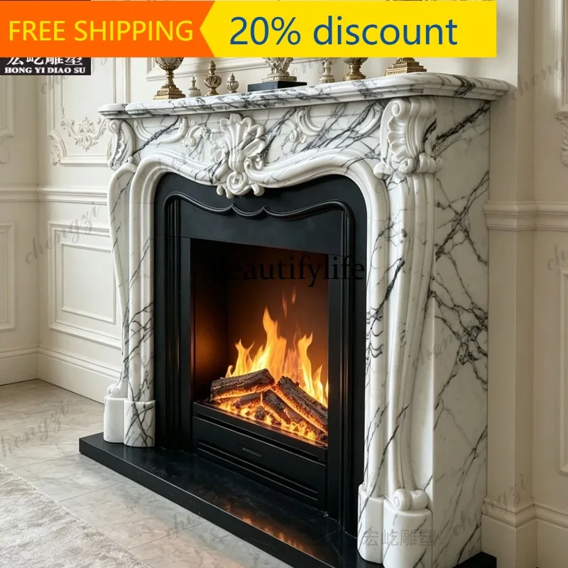 CC85 Natural marble mantel French light luxury simple living room stone fireplace customization
