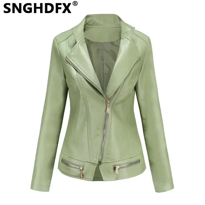 

SNGHDFX Women's Coats Jackets Leather Female Clothing Moto Biker Outwear Long Sleeve 2024 Spring Autumn Winter Outdoor Fashion