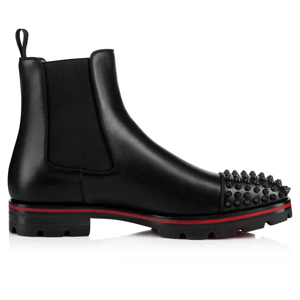 

Newset Studded Man Ankle Boots High Top Shoes Leather Spliced Knit Elastic Round Toe Male Slip On High Top Black Boots