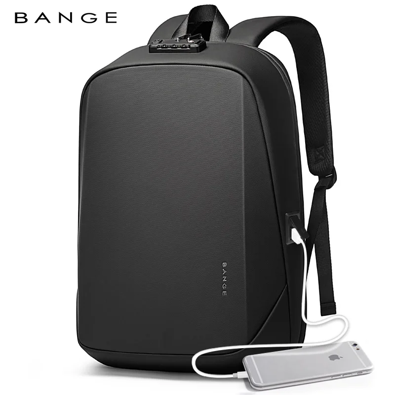 BANGE EVA Waterproof Anti-Theft 15.6 inch Laptop Backpacks USB Man Mochila Hard Shell Business Travel Bags with TSA Custom Lock