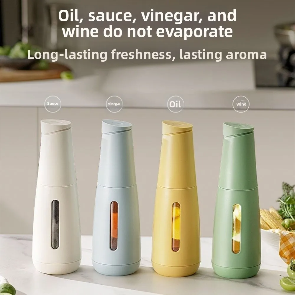 470ML Glass Oil Dispenser Visible Window Light Proof Glass Kitchen Oil Condiment Bottle with Scale Automatic Open Close