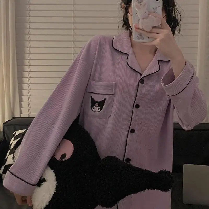 

Miniso Kawaii Anime Kitty Pajamas Cute Cartoon Kuromi New Long Sleeved and Long Pants Student Home Suit External Wear Girl Gift