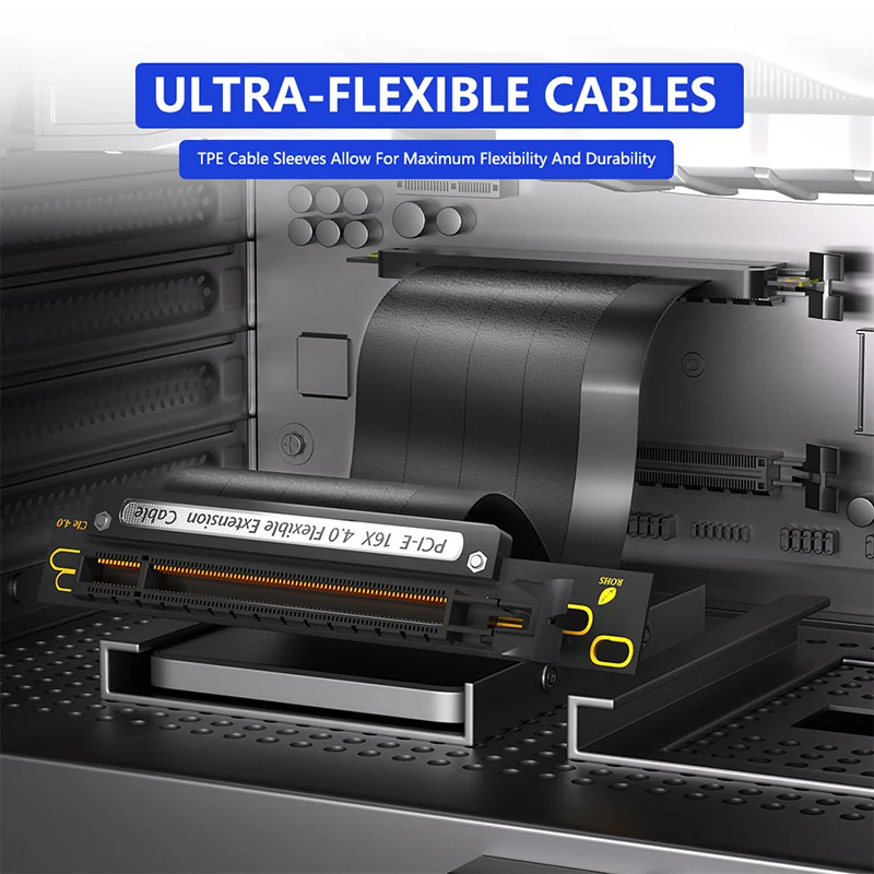 كابل رافع عالي السرعة مطلي بالفضة ، 90 درجة بسي إكسبريس 16X ، 64 جيجابايت RTX4090 ، RTX3090ti ، RX6900XT كابل تمديد وحدة معالجة مركزية