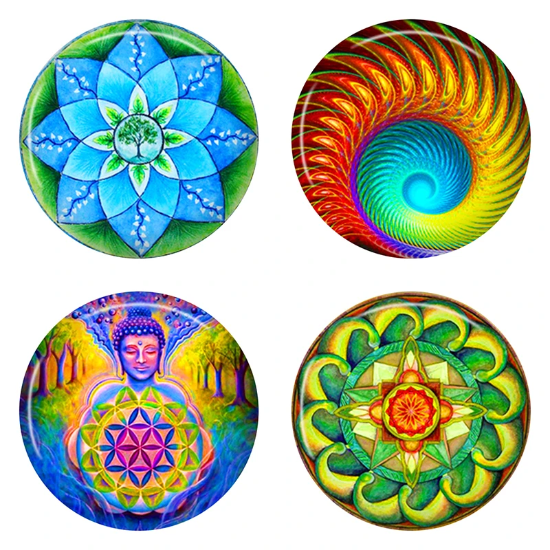 

8-40mm Photo Glass Cabochon Pattern Round Glass Cabochons Colorful Beautiful Cameo Kaleidoscope ER12