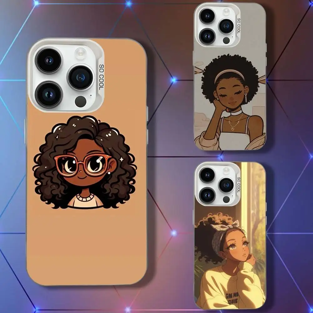 

A-Afro Black Girl Phone Case For iPhone 16,15,14,13,12,11,Pro,XS,Max,Plus,Mini,SE White Candy Matte Shockproof Cover