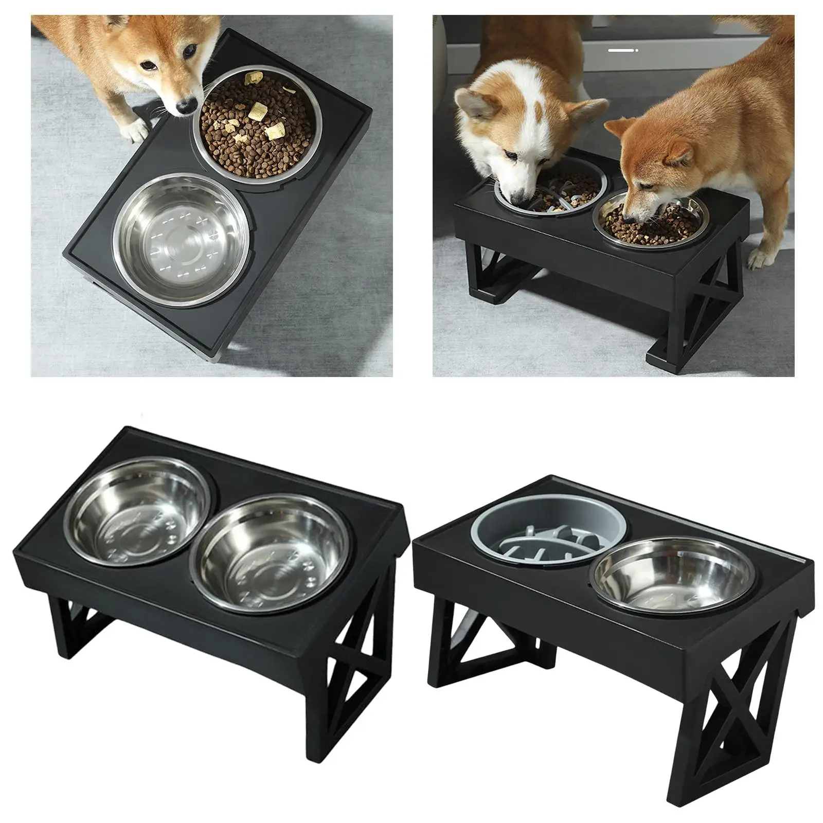 Dog Bowls Stand Non Slip Adjustable Height Waterer Feeding Dish Raised Bowls Pet