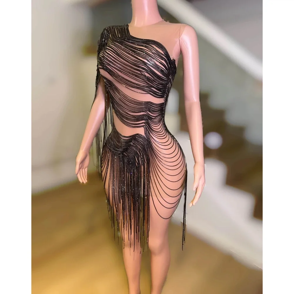 Robe de Soirée Luxueuse en Strass pour Femme, Tenue de Bal, d'Anniversaire, Sexy, Transparente, pour Photographie, Chanteur, Spectacle, Scène