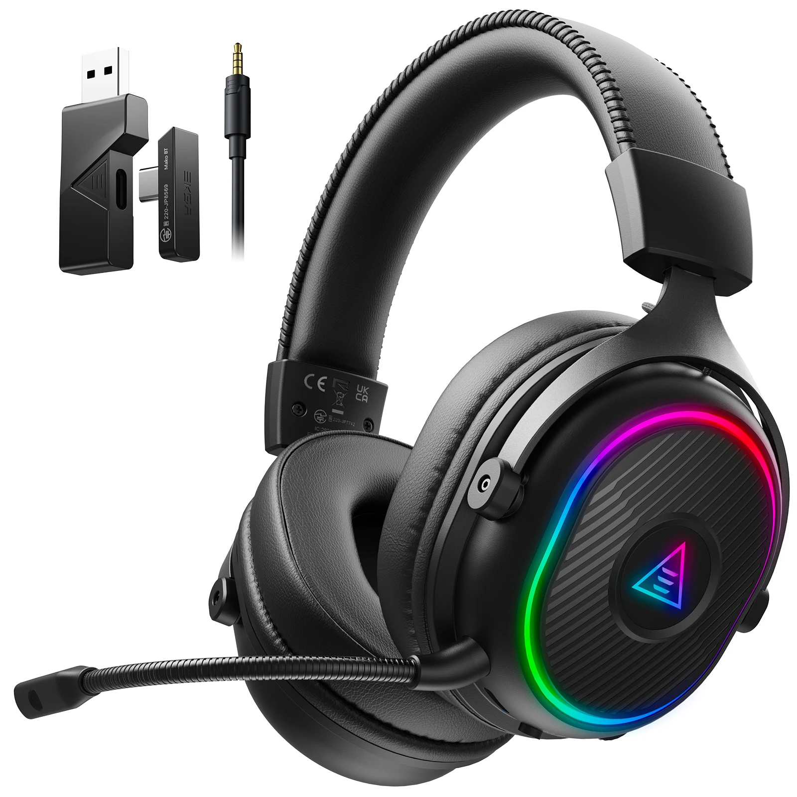 EKSA Mako BT Wireless Gaming Headset Bluetooth 2.4GHz RGB Gaming Headphones with Mic for FPS PS5 PC PS4  Gamers Switch Mobile