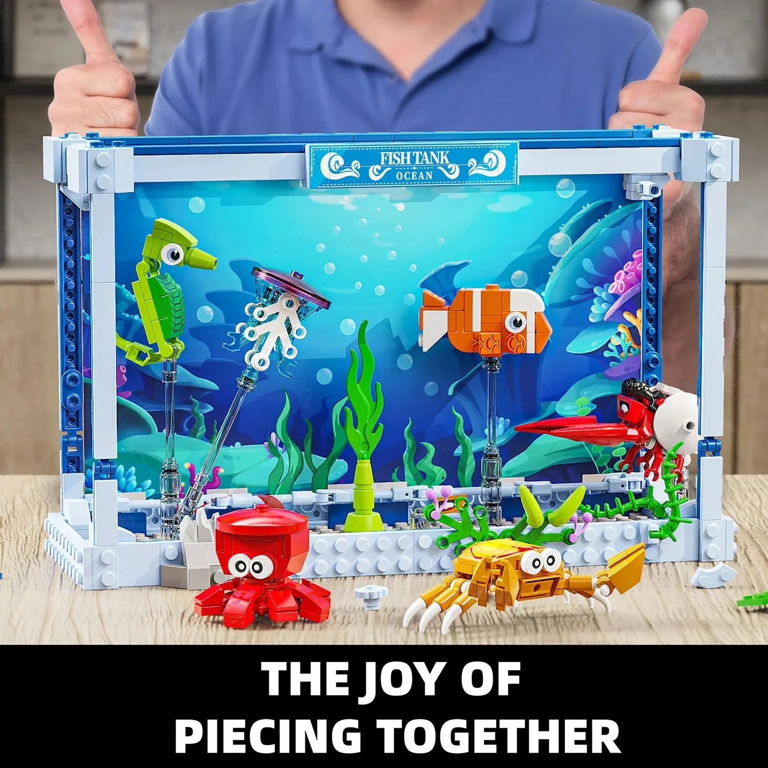 

T2032 Creative Ocean Fish Tank Building Block Puzzle Toy Ornament Educational Gift for Girls' Birthday