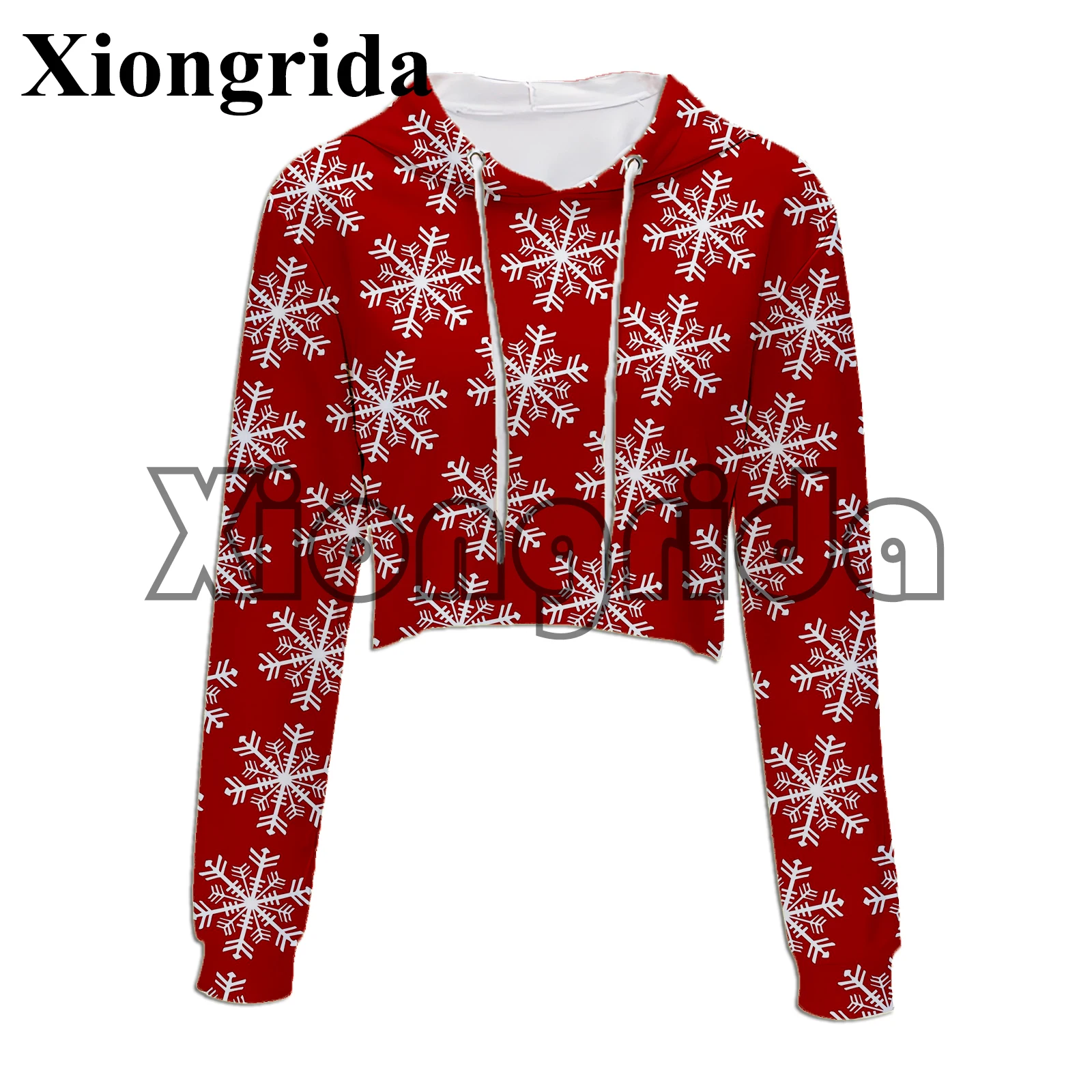 

Y2K Xmas Snow Hoodies Crop Top Hoodie Women Christmas Snowflakes 3D Print Long Sleeve Casual Hooded Short Sweatshirt Pullover