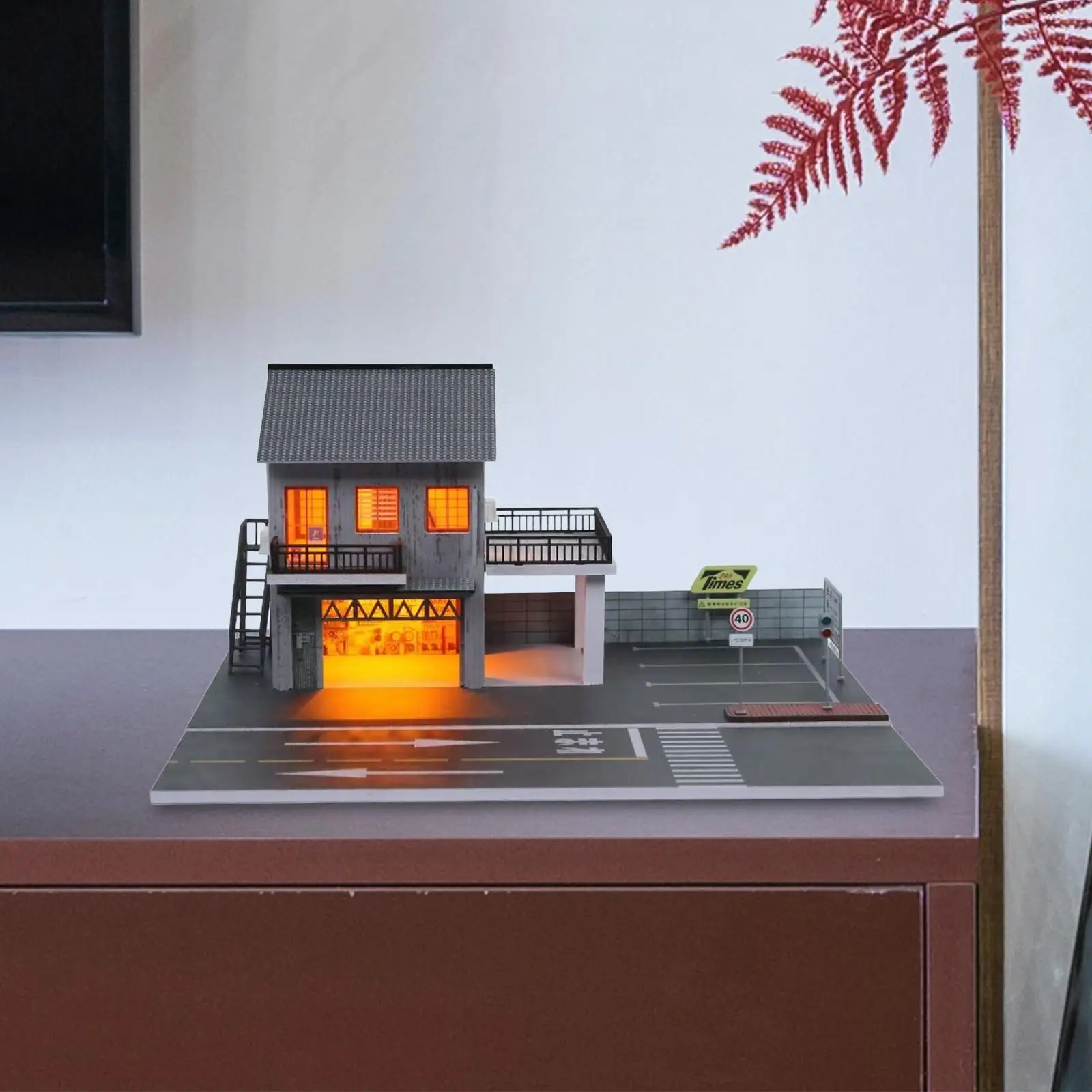 1/64 Parkeerplaats Landschap met Licht Decoratieve Antislip Ornamenten Diorama Mini Diecast Garage voor Diecast Auto Voertuig Scène Speelgoed