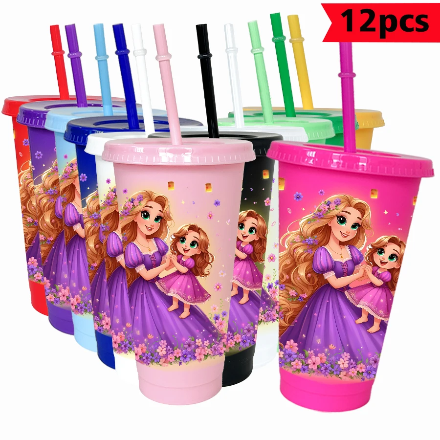 

12pcs/pack Disney Rapunzel flower 26oz multicolor plastic water cup party drinkware birthday/back to school gift