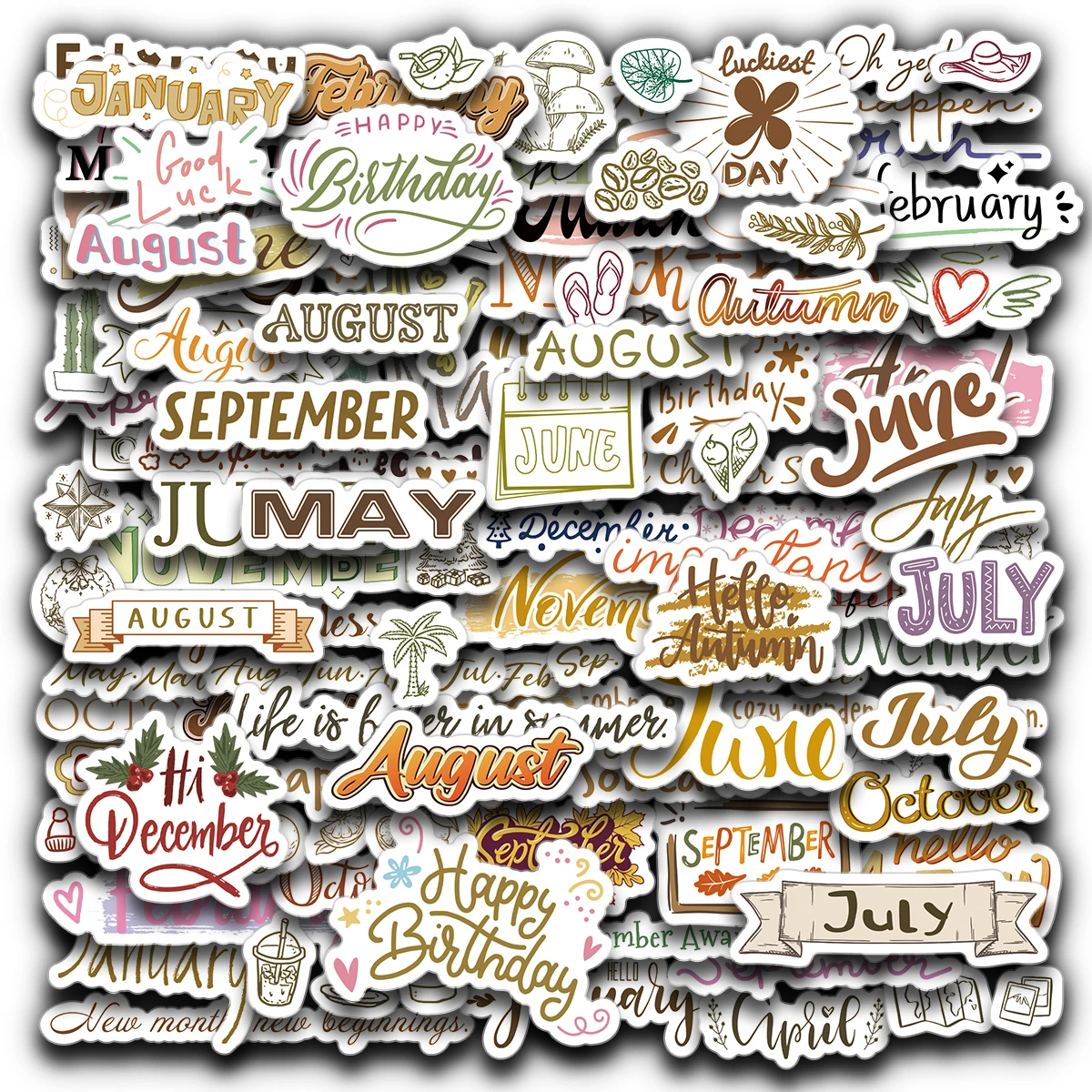 4 أوراق ملصقات تقويم شهرية ملونة - تصميم اقتباسات ملهمة، ملصق مخطط شهري للديكور، تغليف الهدايا، حرف يدوية الصنع