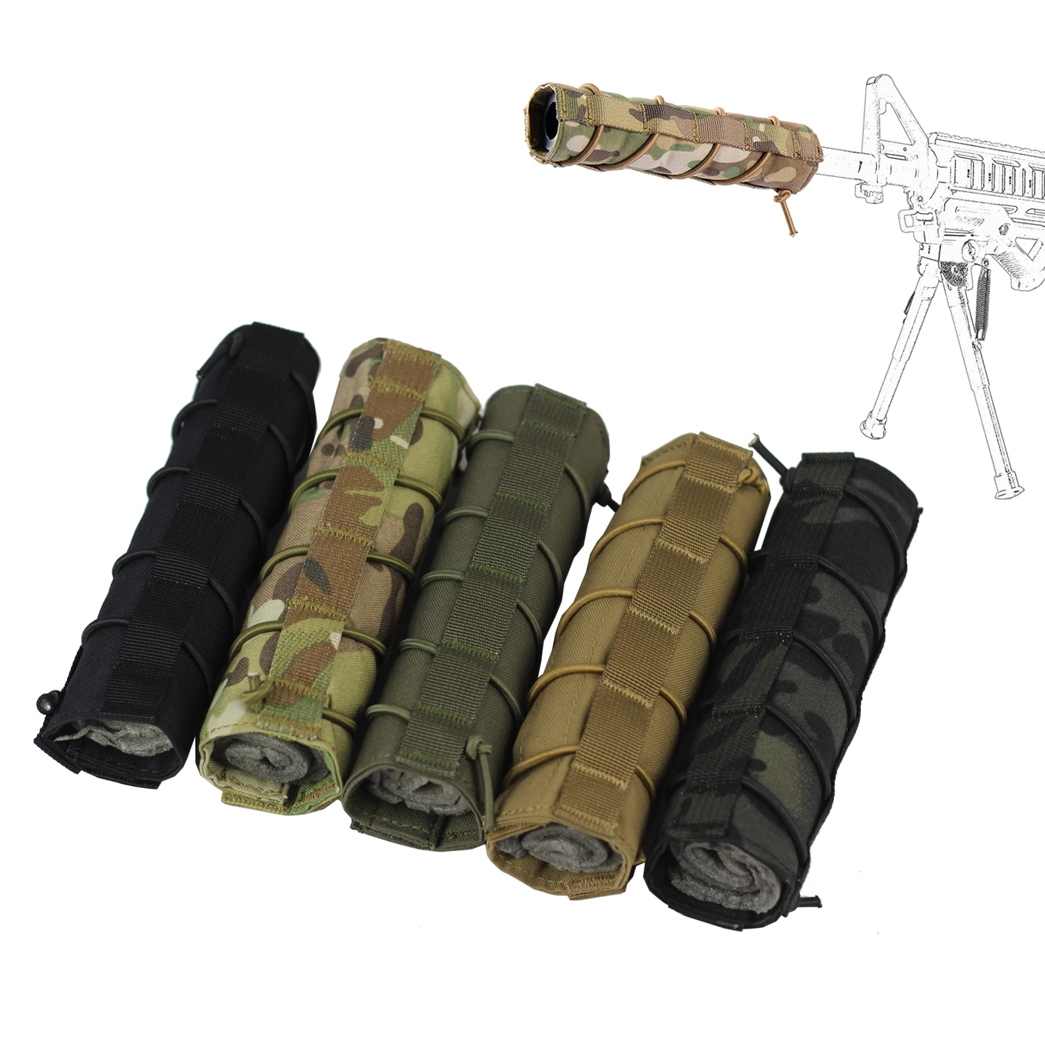 Suppressor Cover Airsoft 7'' inch Silencer Cover Quick Release Camouflage Cover Tactical Hunting Shooting Accessory 500D Nylon