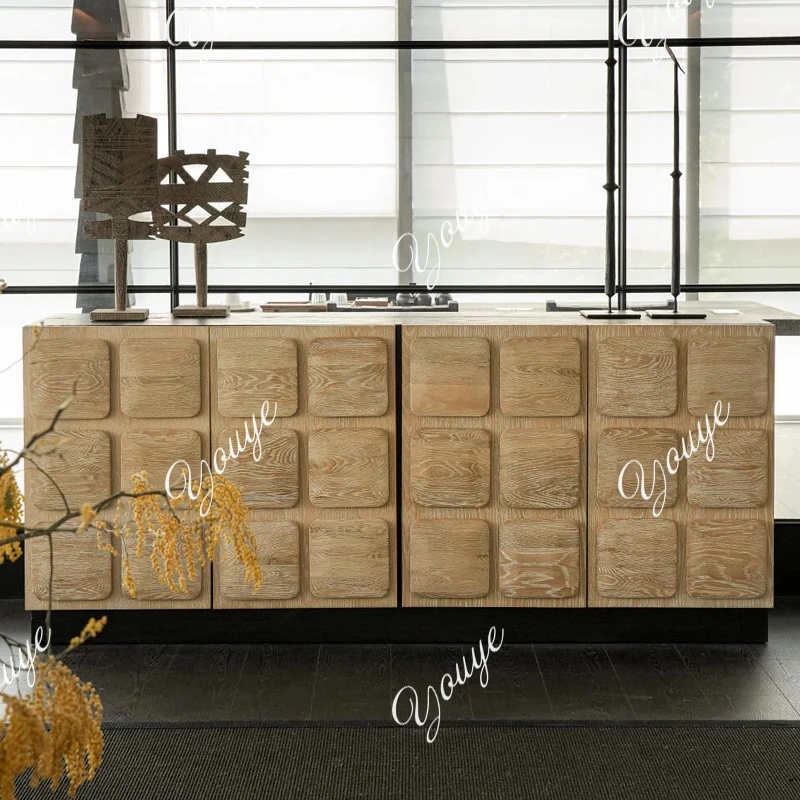 

French antique solid wood dining side cabinet designer home retro log style living room storage cabinet