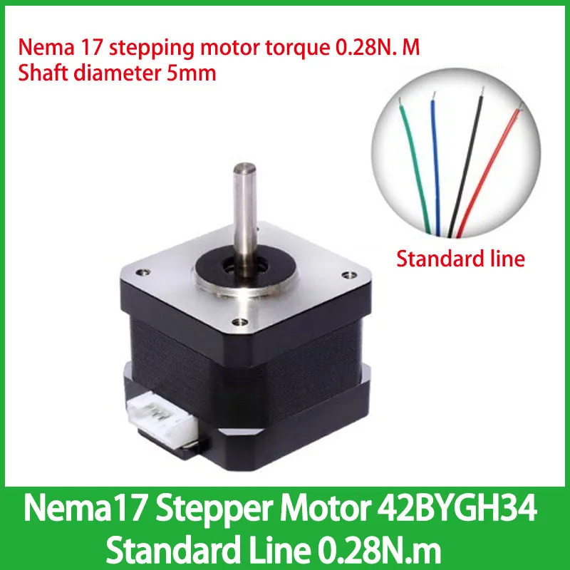 Nema 17 Stepper Motor 42BYGH34 Standard Line Torque 0.28N.m Single Output Shaft Diameter 5mm Durable Motor Step Angle 1.8 °