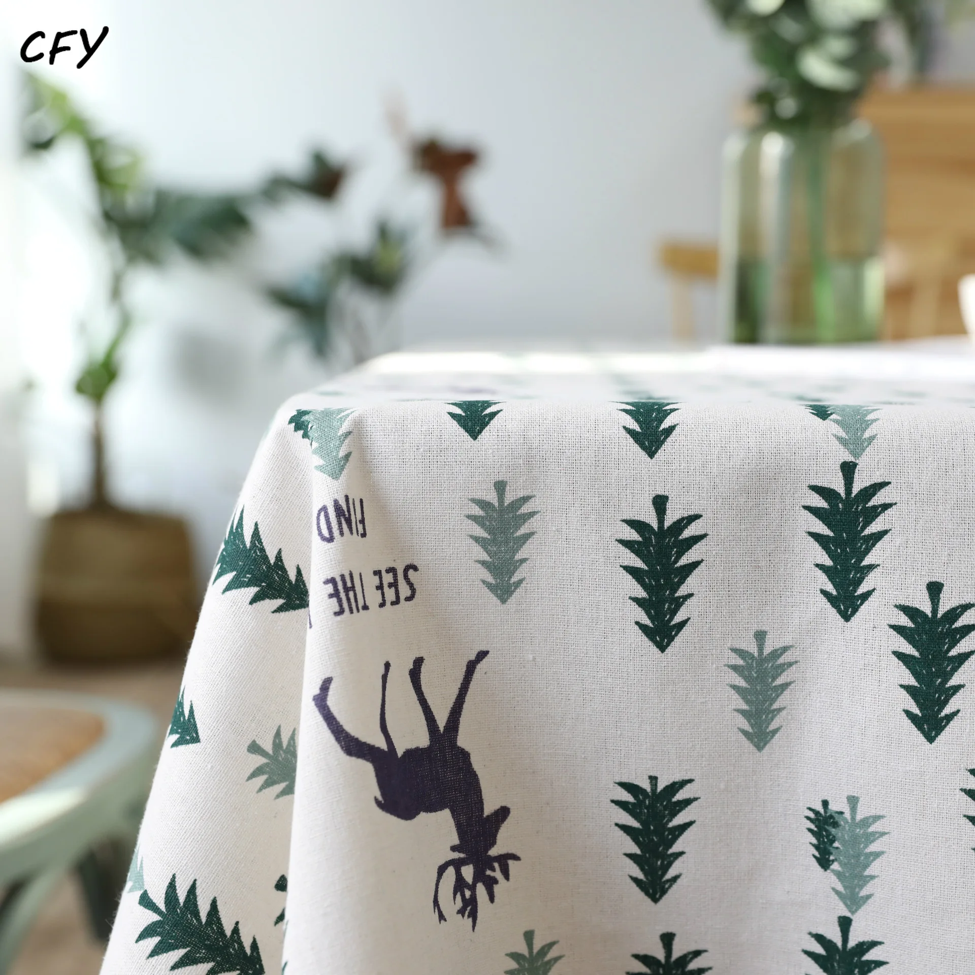 

Korean Style Cotton and Linen Green Small Trees Rectangular Table Cloth Kitchen Table Map Towel Tablecloth Christmas Decoration