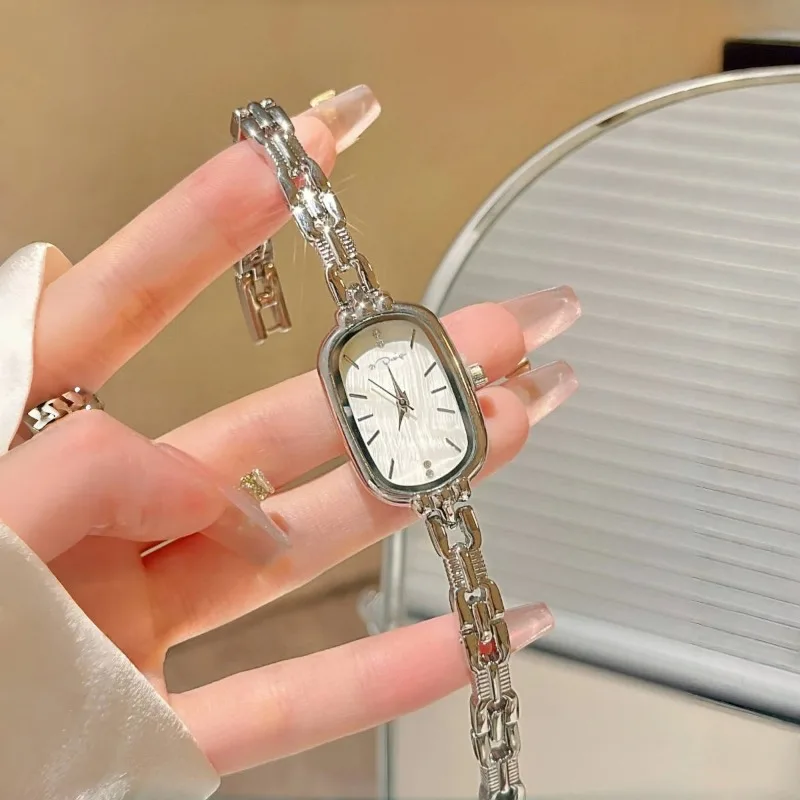 New Fashion Silver Green Shell Textured Dial Quartz Women's Watch Elegant Small Square Ladies Wristwatch Clock Lover Gift Reloj
