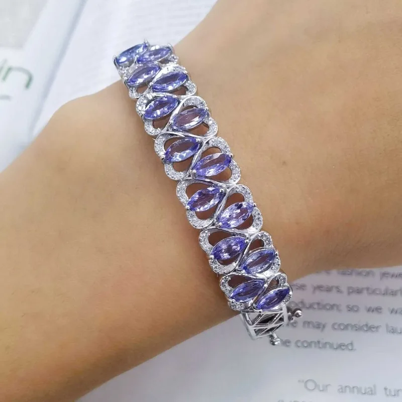 SACE GEMS New Certified 3*6mm Natural Tanzanite Bracelets 925 Sterling Silver 19cm for Women Engagement Party Fine Jewelry Gift