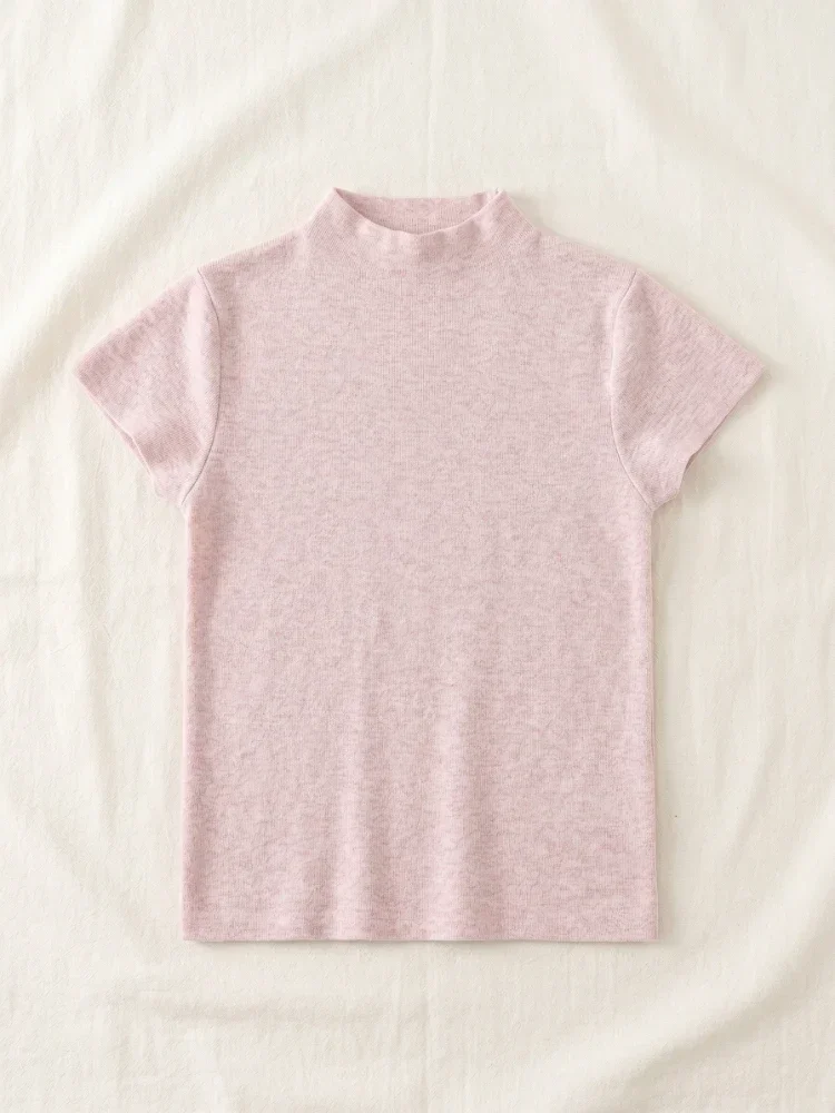 2026 Herbst Neu Slim Fit Einfarbig Vielseitige Oberteile Damen Kurzarm T-Shirt Weibliches O-Neck Strick-Shirt Streetwear – Detail 12