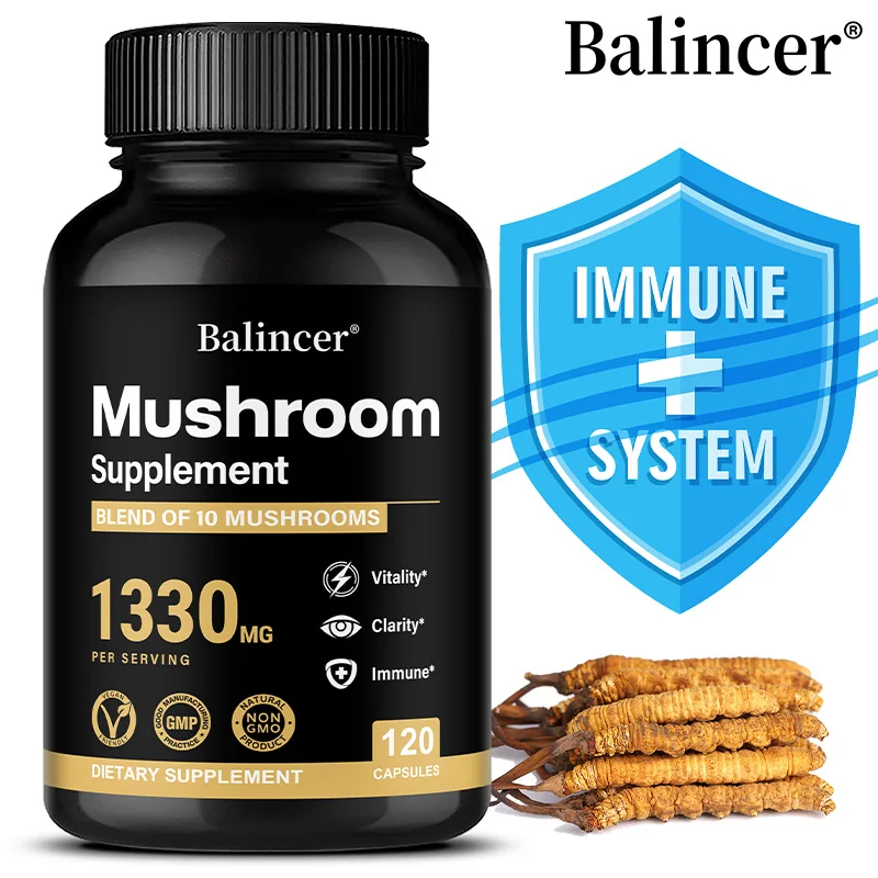 Cápsulas de Complejo de Hongos, Melena de León, Cordyceps, Reishi y Shiitake, Claridad Cognitiva, Concentración, Estado de Ánimo, Energía y Apoyo Inmunológico