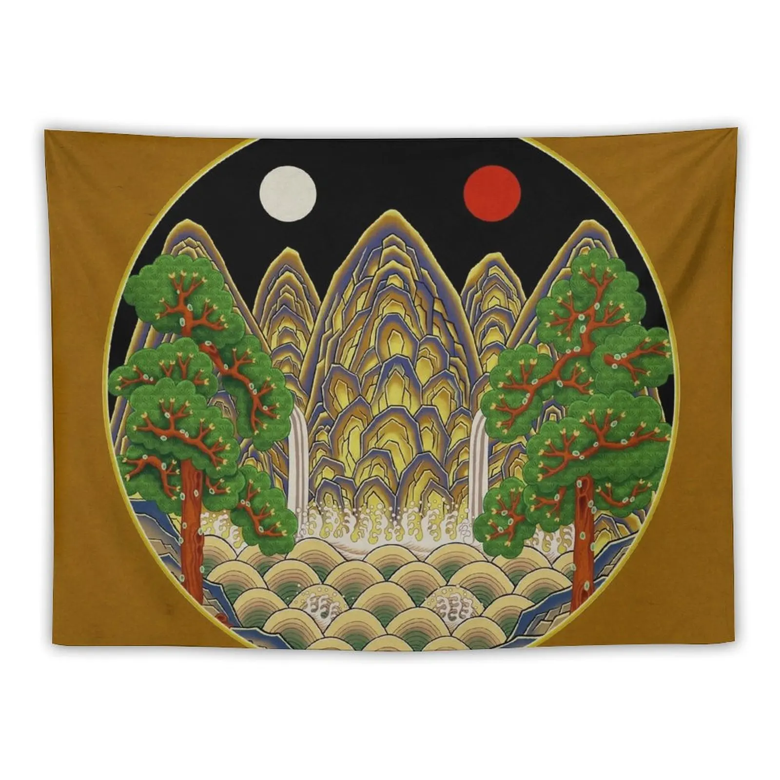 Five peaks of the sun and moon in Autumn: King’s painting Type B (Minhwa-Korean folk art) Tapestry Cute Room Decor Tapestry